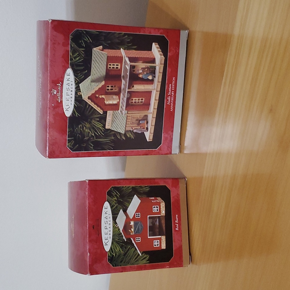 Vintage Hallmark Keepsake Christmas Ornaments Red Barn & Halls Station